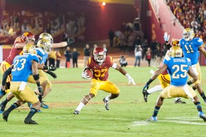 Nowhere to run · USC redshirt sophomore running back Javorius “Buck” Allen rushed for 123 yards on 20 carries and scored a touchdown, but his fourth quarter fumble sealed the victory for the Bruins. - William Ehart | Daily Trojan 