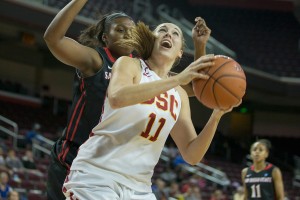 Blown out · Senior forward Cassie Harberts’ 17 points weren’t nearly enough for the Women of Troy to overcome fourth-ranked Stanford. The Cardinal’s Chiney Ogwumike scored 30 points in the 27-point win. - Ralf Cheung | Daily Trojan 