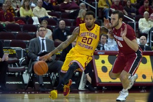 Standout · Senior guard J.T. Terrell excited fans at the Galen Center yesterday with slam dunks and clutch three-pointers to go with his 13 points. Terrell hit a key go-ahead shot with less than eight minutes remaining. - Tucker McWhirter | Daily Trojan 