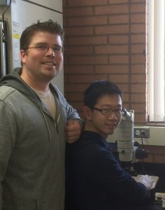 Dynamic Duo · Assistant Professor Sean Curran (left) and Shanshan Pang (right) utilized a milimeter-long worm to study the new gene. - Akshat Khanna | Daily Trojan 