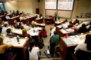 Class-y Dining · Students from all over the university attend a “Lunch and Learn” event affiliated with the Society and Business Lab. With the donation, the Lab will be renamed The Brittingham Social Enterprise Lab, allowing the center to continue its goal of expanding social entrepreneurship programs campus and eventually launching a similar program for grades K-12.  - Photo courtesy of USC Marshall School of Business 