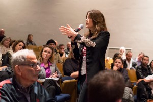 Campaign trail · Congressional Candidate Marianne Williamson speaks and answers questions to potential voters while campaigning. - Photo courtesy of Ileana Wachtel  