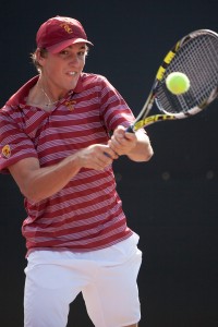 Silver lining · Junior Eric Johnson defeated UCLA’s Joseph DiGulio in yesterday’s loss. Johnson was the only USC singles player to win a match. - Ralf Cheung | Daily Trojan  