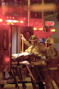 Halloween shooting · Members of the Los Angeles Fire Department place shooting victim Geno Hall into an ambulance Nov. 1, 2012 following the attack in Tutor Center Auditorium. - Joseph Chen | Daily Trojan 