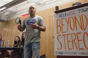 Superman · Troy Lau, a Ph.D. in higher education, spoke at the USC and UCLA joint town hall addressing a racist flier sent to both schools. - Ralf Cheung | Daily Trojan 