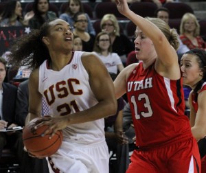 Doing it all · Junior forward Alexyz Vaioletama led the Women of Troy with 19 points and 15 rebounds in Saturday’s victory over No. 4 Stanford. - Austin Vogel | Daily Trojan