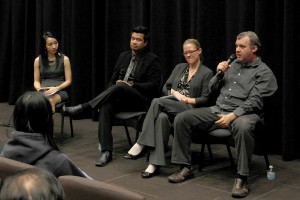 Visionaries · (Left to right) Moderator Michelle Lau and panelists iEmpathize Southern California branch coordinator Guido Hajenius, USC international relations lecturer Jessica Peet and screenwriter Richard Phillips Jr. discussed the seriousness of human trafficking and how it should be addressed in the world today. - Christine Yoo | Daily Trojan 