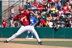 Home sweet home · Sophomore RHP Kyle Davis emphasized the Trojans’ desire to win in front of their home crowd this season. Davis leads the Trojan pitching staff with a 0.47 ERA in 11 appearances this season. - Joseph Chen | Daily Trojan 