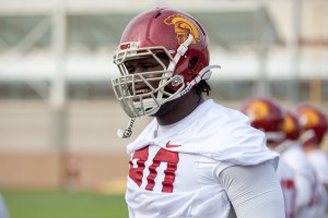 Fitting in · Resdhirt junior defensive lineman Claude Pelon has shown rapid improvement over the course of spring practice. The transfer from La Mesa Community College in Mesa, Ariz. will fight for a starting spot in 2014. - Ralf Cheung | Daily Trojan 