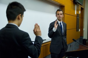 Mr. President · USG presidential elect Andrew Menard is sworn in as USG student body president during Tuesday’s USG meeting. - Austin Vogel | Daily Trojan 