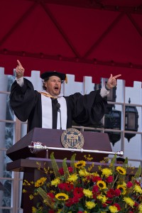 Keynote speaker Marc Benioff encourages the graduating class of 2014 to give back to others and 'Fight On' at the 131st Annual USC Commencement Ceremony. — Joseph Chen | Daily Trojan