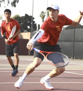 Deadly duo · Junior Yannick Hanfmann (right) and senior Ray Sarmiento were the No. 1 doubles team in the nation. Both players earned All-Pac-12 first team nods and NCAA All-Tournament Team selections. - Ralf Cheung | Daily Trojan 