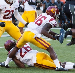 Gone, baby, gone · Senior running back Anthony Brown racked up 43 tackles during the three years he played cornerback for USC. - Ralf Cheung | Daily Trojan 