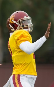 Run it · Freshman dual-threat quarterback Jalen Greene has been lauded for his ability to escape the pocket and run, a trait not normally associated with USC quarterbacks. Greene will likely redshirt this season. - Ralf Cheung | Daily Trojan 