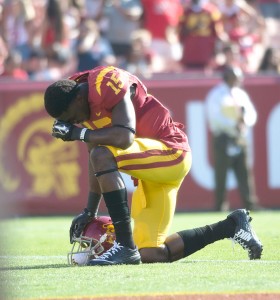 Came up short · Junior wide receiver and co-captain Nelson Agholor tied a career high with nine catches in Saturday’s loss against Boston College, but only ended up with 64 receiving yards and one touchdown. - Mariya Dondonyan | Daily Trojan 