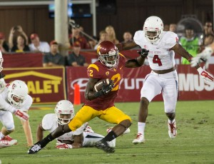 New atmosphere · Freshman two-way standout Adoree’ Jackson will be playing his first night game at the Coliseum this Saturday. Jackson has racked up two tackles on defense and four catches on offense so far this year. - Mariya Dondonyan | Daily Trojan 