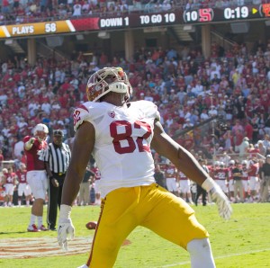 Get it right, get it tight · Senior tight end Randall Telfer promised that the Trojans won’t overlook the Beavers this weekend. Telfer has seen limited time this year, hauling in just two catches for 35 yards so far. - Nick Entin | Daily Trojan 