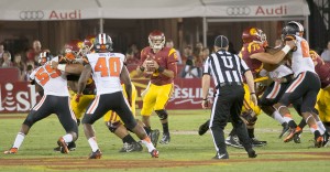 Beaver beater · Redshirt junior quarterback Cody Kessler went 24-for-32 (75 percent) for 261 yards and two touchdowns in Saturday night’s win against the Oregon State Beavers. The Bakersfield, California native has yet to throw an interception on 132 attempts this season.  - Mariya Dondonyan | Daily Trojan 