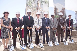 It takes a village · USC President C.L. Max Nikias was joined by Los Angeles elected officials and Undergraduate Student Government President Andrew Menard for the groundbreaking ceremony of The Village. - Joseph Chen | Daily Trojan 