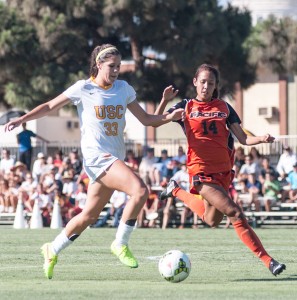 Sole goal · Junior striker Katie Johnson came up with USC’s only goal in Sunday night’s 1-1 extra-time draw at UC Irvine. The Monrovia, California native has two goals so far this season, pushing her career total to 10.  - Samuel Chang | Daily Trojan 