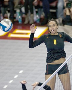 Block trial · Junior middle blocker Alicia Ogoms helped lead USC to a school-record 21 blocks in their win over Pacific last Saturday. Ogoms started 27 matches as a freshman before missing most of last season due to injury. - Ralf Cheung | Daily Trojan 