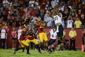 Jael Mary · Arizona State quarterback Mike Bercovici connected with wide receiver Jaelen Strong (21) on a 47-yard Hail Mary as time expired on Saturday night. Strong finished with 202 receiving yards and three touchdowns in ASU’s 38-34 win, its first at the Coliseum since 1999. - Tony Zhou | Daily Trojan 