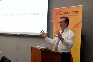 Down to business · Alexander Feldman, above, President and Chief Executive Officer of the US-ASEAN Business Council, speaks on campus. Tuesday.  - Christine Yoo | Daily Trojan 