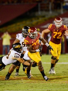 Run for it · Redshirt junior running back Javorius “Buck” Allen leads the Pac-12 in rushing so far this season, with 576 yards in five games. - Tony Zhou | Daily Trojan 