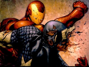 Team divided  · An argument between Iron Man (Robert Downey Jr.) and Captain America (Chris Evans) over the merits of Superhuman Registration results in a superhero schism in Marvel’s epic crossover storyline Civil War.  - Photo courtesy of Marvel Comics 
