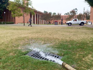 Leakage · Facilities management waters lawns before 7 a.m. to reduce water waste from evaporation as part of USC’s sustainability program. - Mac McDonough | Daily Trojan 