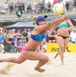 Just beachy · AVP pro beach volleyball star and Olympic silver medalist April Ross won two NCAA championships with USC’s indoor women’s volleyball team in 2002 and 2003 before hitting the sand. - Photo courtesy of AVP/Robert Beck  