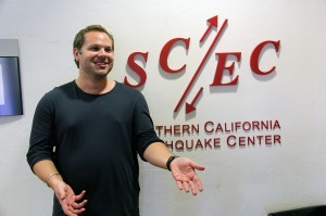 Shake it off · Jason Ballman, communications specialist at the Southern California Earthquake Center, poses in front of the center. The SCEC aims to expand the ShakeOut region to Texas and Nebraska by next year. - Michelle Wolzinger | Daily Trojan 