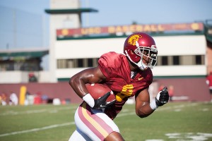 Goldsmith · Freshman wide receiver JuJu Smith will play his first career weeknight game on Thursday night against Cal. Smith caught three touchdowns against Washington State on Nov. 1., a USC freshman record. - Ralf Cheung | Daily Trojan 