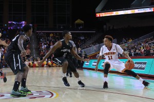 Flash of greatness · Freshman guard Jordan McLaughlin scored a team-high 19 points in his first game as a Trojan, but he also cost the team seven turnovers in his 33 minutes of play on Saturday night. - Kenneth Rodriguez-Clisham | Daily Trojan 