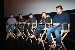 Left to right: Hector Gonzalez, Michael Tom, Carlos Pratts, Niki Caro and Ramiro Rodriguez hold a Q&A panel after the McFarland, USA screening. Photo courtesy of Andre Eric Martinez.