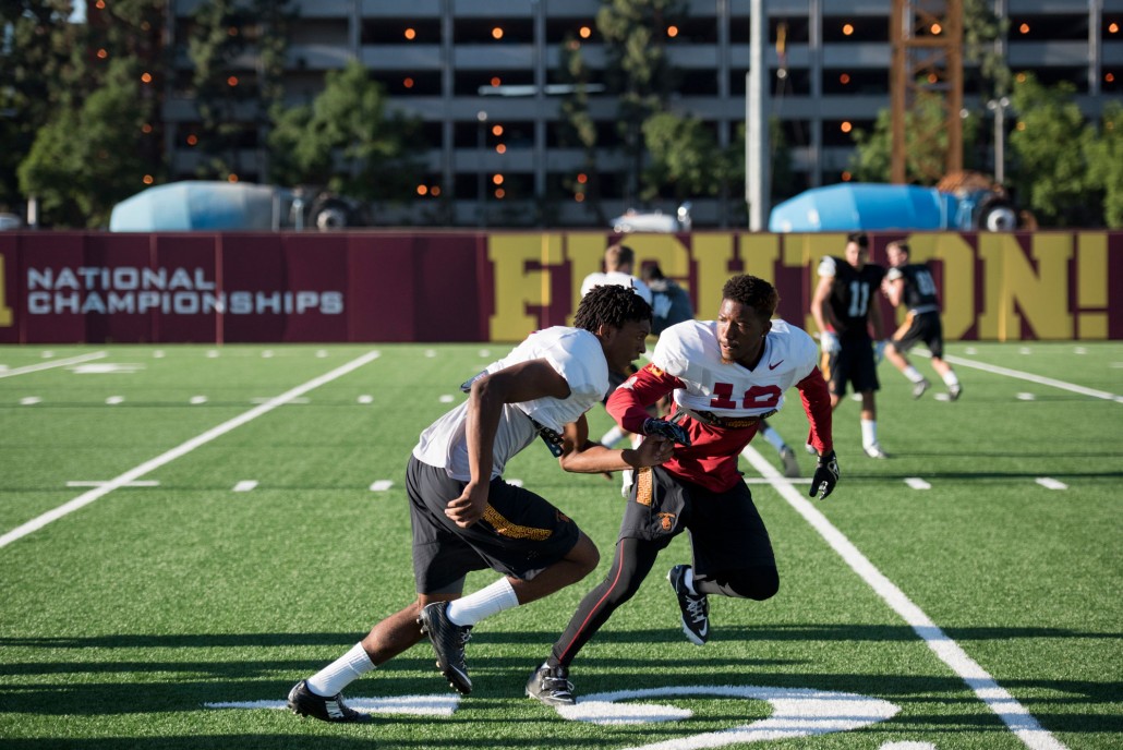 Putting on the brakes · During practice this week, defensive coordinator Justin Wilcox and the USC defense has put a lot of focus into slowing down the Utah offense, which leads all Pac-12 teams in red zone efficiency. - Mariya Dondonyan | Daily Trojan 