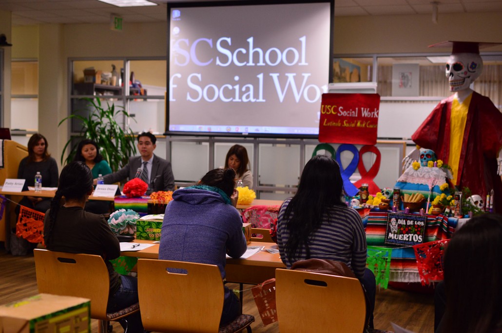 Day of the Dead · The Latino Social Worker Caucus’s annual Dia de Los Muertos event centered around health issues facing the Latino community and ways that social workers can engage with members to build trust. - Iselin Arias | Daily Trojan 