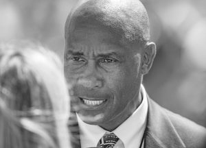 Tal Volk | Daily Trojan No hot seat yet · On Saturday, head coach Clay Helton said he talked to and has the support of Athletic Director Lynn Swann (above). 