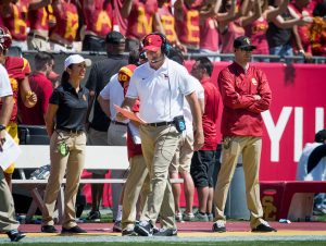 Tal Volk | Daily Trojan Hot seat Helton · Clay Helton is off to a rocky start in his first season as the permanent head coach as USC has started off with a 1-3 record.