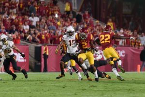 Benjamin Dunn | Daily Trojan Man of many talents · Junior cornerback, kick returner and wide receiver Adoree’ Jackson is one yard away from breaking the USC record for career kick return yards. Jackson currently has 1,723 yards.