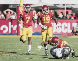 Brian Chin | Daily Trojan Bear trap · Sophomore defensive back Marvell Tell III (left) and senior linebacker Michael Hutchings (right) are part of a defense tasked with stopping a Cal offense that has the second highest pace in the nation.