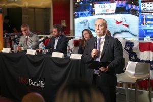 Jenny Chung | Daily Trojan The final countdown · Dan Schnur, director of the Jesse M. Unruh Institute of Politics, moderated a discussion on what to expect on election night Tuesday afternoon in the Wallis Annenberg Hall lobby.