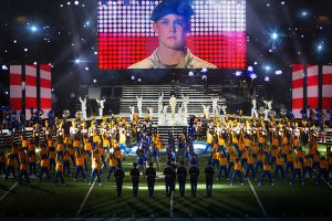 Photo from Tristar Pictures Halftime show · Billy Lynn’s Long Halftime Walk was directed by Academy Award-winning Ang Lee, who is known for Brokeback Mountain and Life of Pi. This is his first film shot in 120 frames per second.