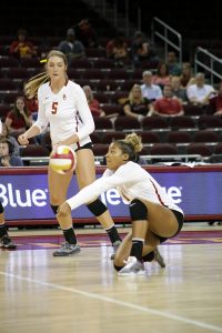 Trevor Sochocki | Daily Trojan No road magic · Sophomore outside hitter Alyse Ford had seven digs, but it was not enough on Wednesday as USC lost its first road match.