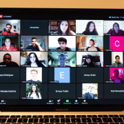 An image of a Macbook Air screen displaying the weekly senator meeting held over Zoom. There are a total of 25 attendee icons shown.