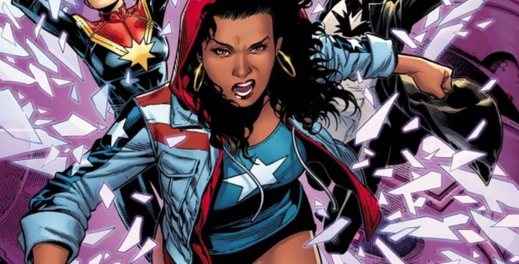 America Chavez wears her uniform and scowls into camera.