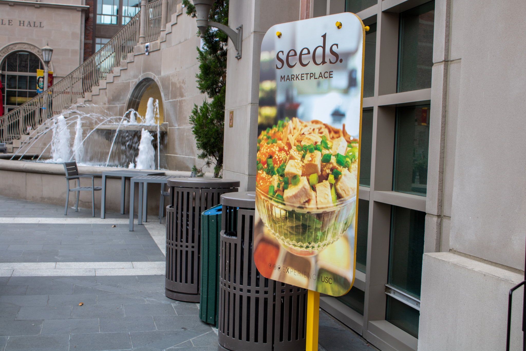 Photo of the exterior of Seeds Marketplace. A sign that reads 
