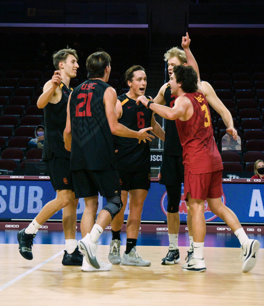 USC celebrates after a point against No. 13 UC San Diego last Wednesday.  