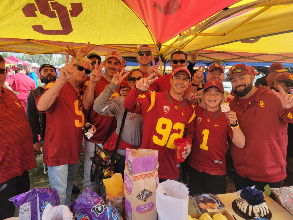 Roy Nwaisser poses with friends at “Psychogate” during a USC Football game.