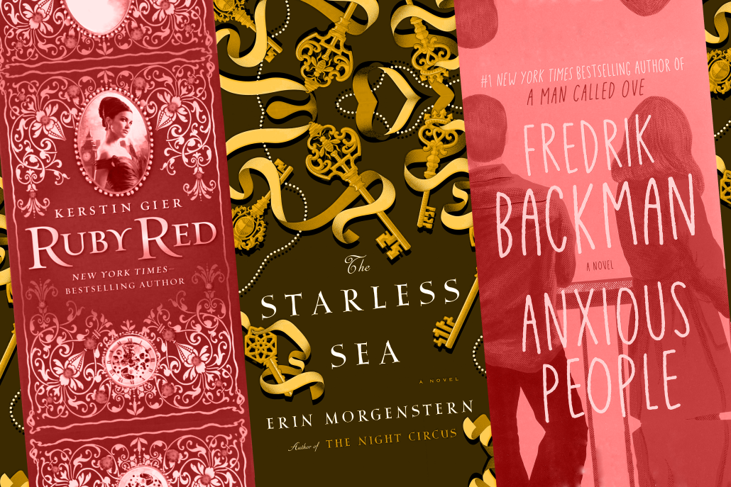 Book covers of Anxious People by Fredrik Backman, Ruby Red by Kerstin Gier and The Starless